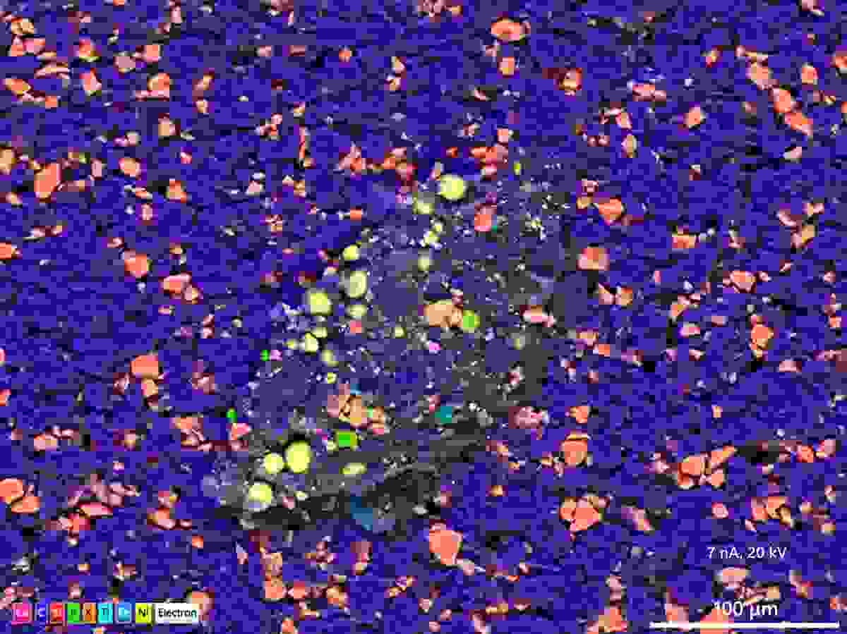 high resolution image of unexpected contaminant powder grain in anode sample