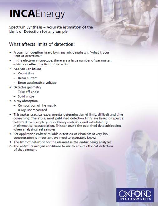 Application note from 2002 explaining how to calculate detection limits using INCA spectrum Synthesis