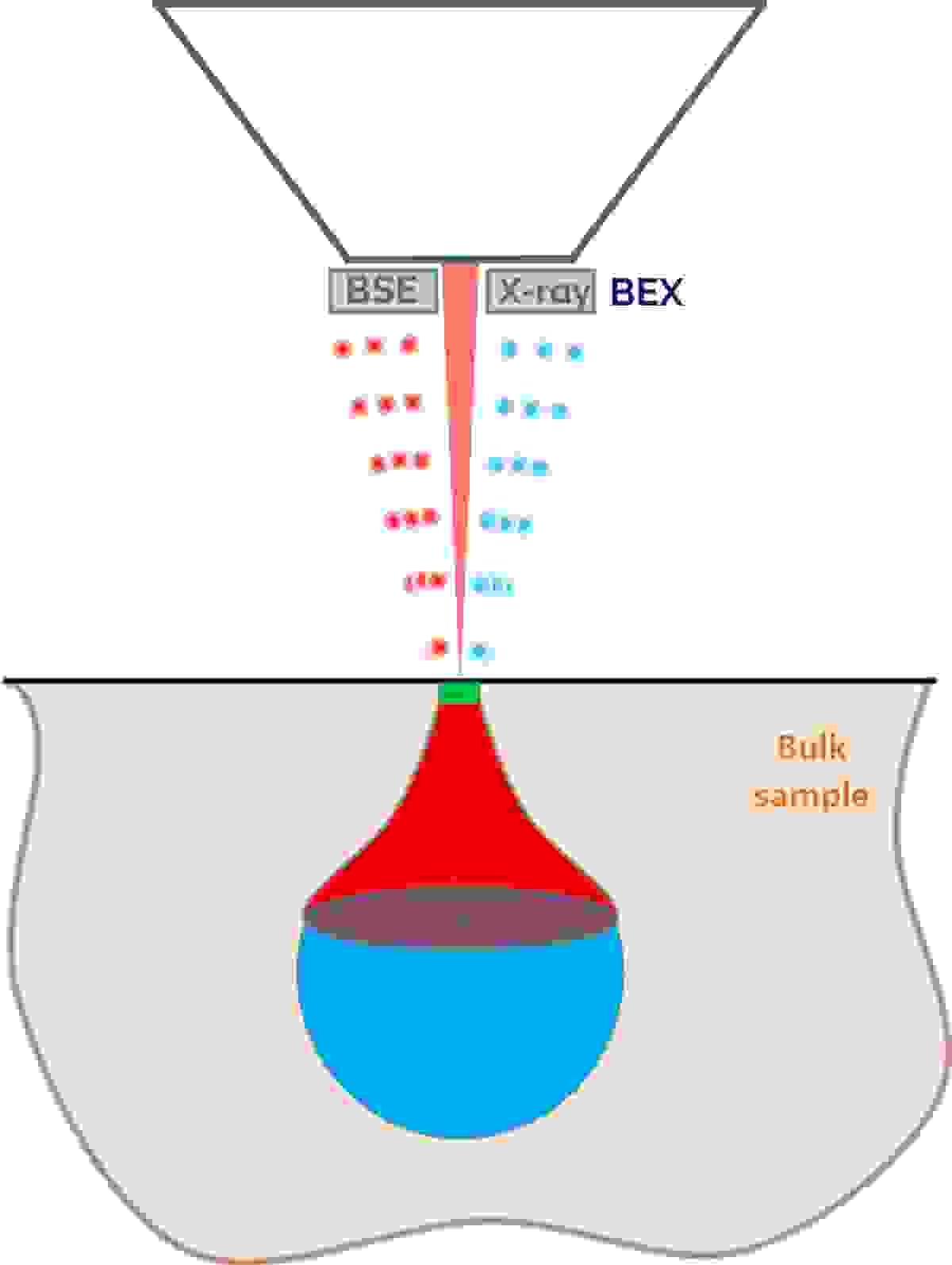 Schematic diagram showing the simultaneous capture of BSE and X-ray data by the Unity BEX detector, inserted beneath the pole piece.