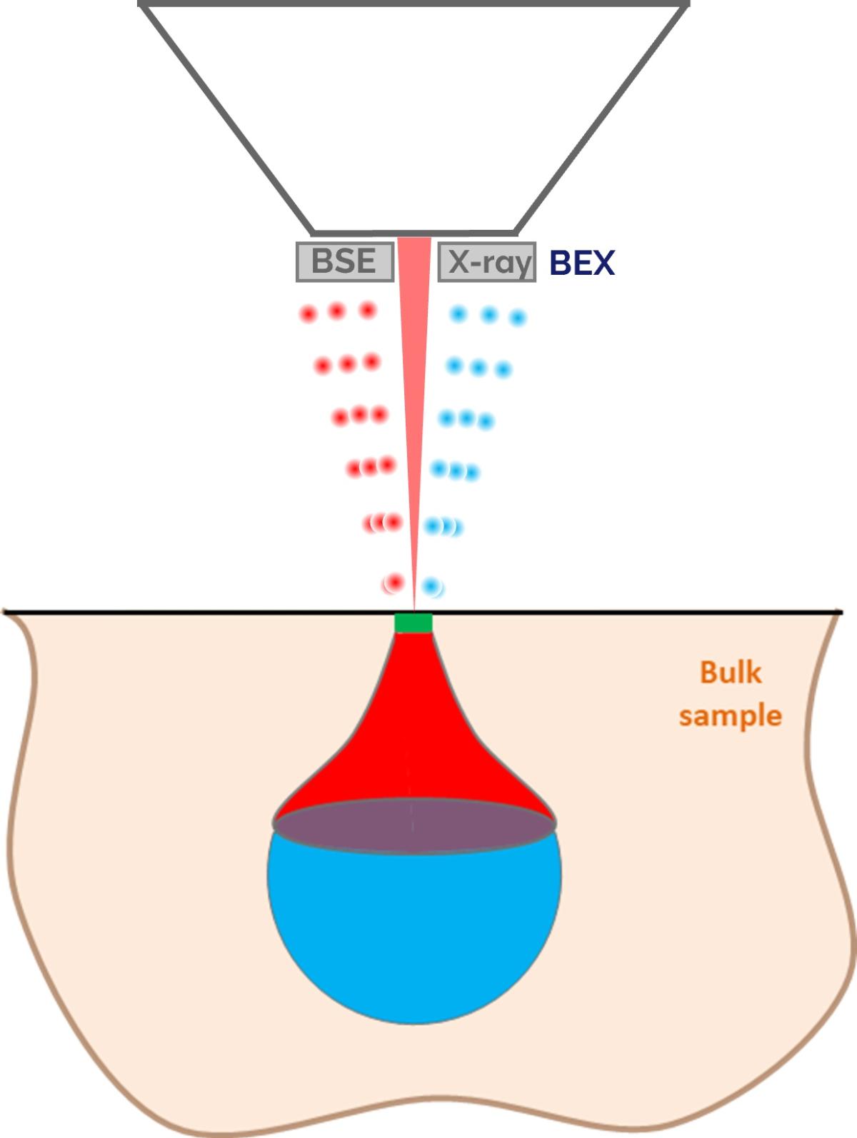 Schematic diagram showing the simultaneous capture of BSE and X-ray data by the Unity BEX detector, inserted beneath the pole piece.