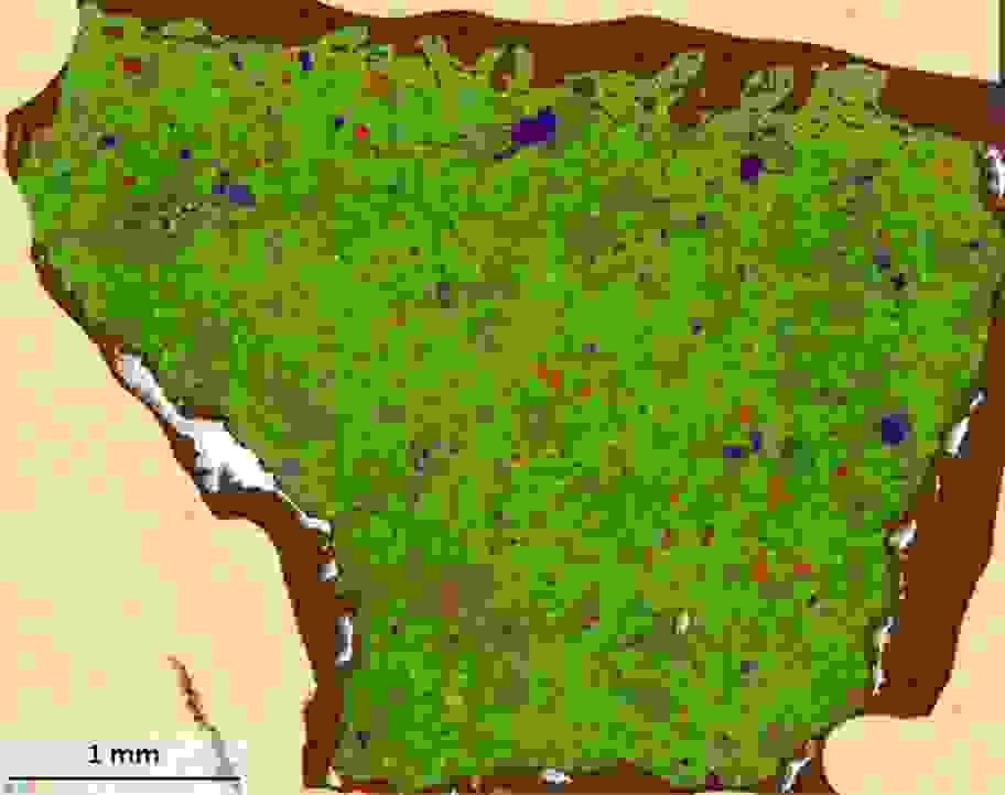 Montaged image showing a large area EDS map of the Winchcombe meteorite