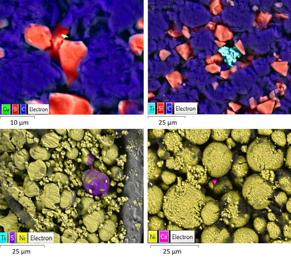 High resolution images of contamination found in different anode samples