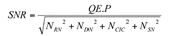 The overall signal to noise (SNR) for a given CCD system may be expressed in this form