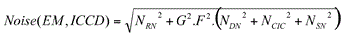 Taking the noise factor (F) and the actual or real gain (G) into account, the total noise for systems offering gain may be expressed in this way