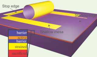 Fig. 1. The microtubes are fabricated via lithography by defining starting edges, stop edges and shallow mesa. 