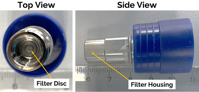 Photographs displaying the filter and housing analysed by BEX.