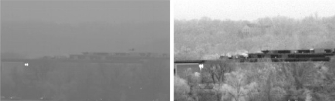 Haze across the Potomac River in visible light and in SWIR.