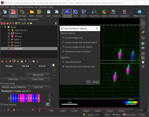 Figure 5 Select the 4th button from the left of the Spots toolbar (red circle) to reveal the Correct Drift options. 