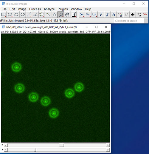 Figure 9 Load the IMS data set into Fiji - this 4D data set is the same example used in the Imaris Workflow. 