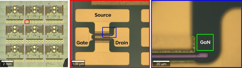 Bright-field images of a microchip at three different magnifications.