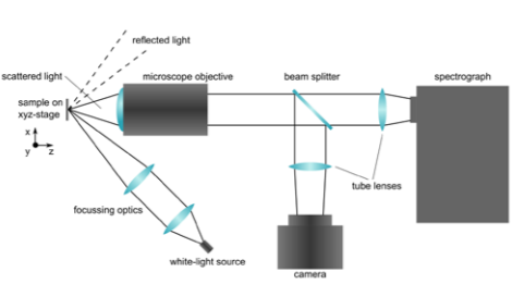 Figure 1: Schematic of the setup used for the automated recording of dark-field spectra of single nanostructures.
