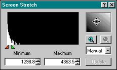 To adjust the display scaling, click the histogram button on the toolbar to open the Screen Stretch window