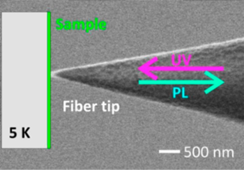 Electron micrograph of a dielectric NSOM tip with the schematic of the measurement geometry