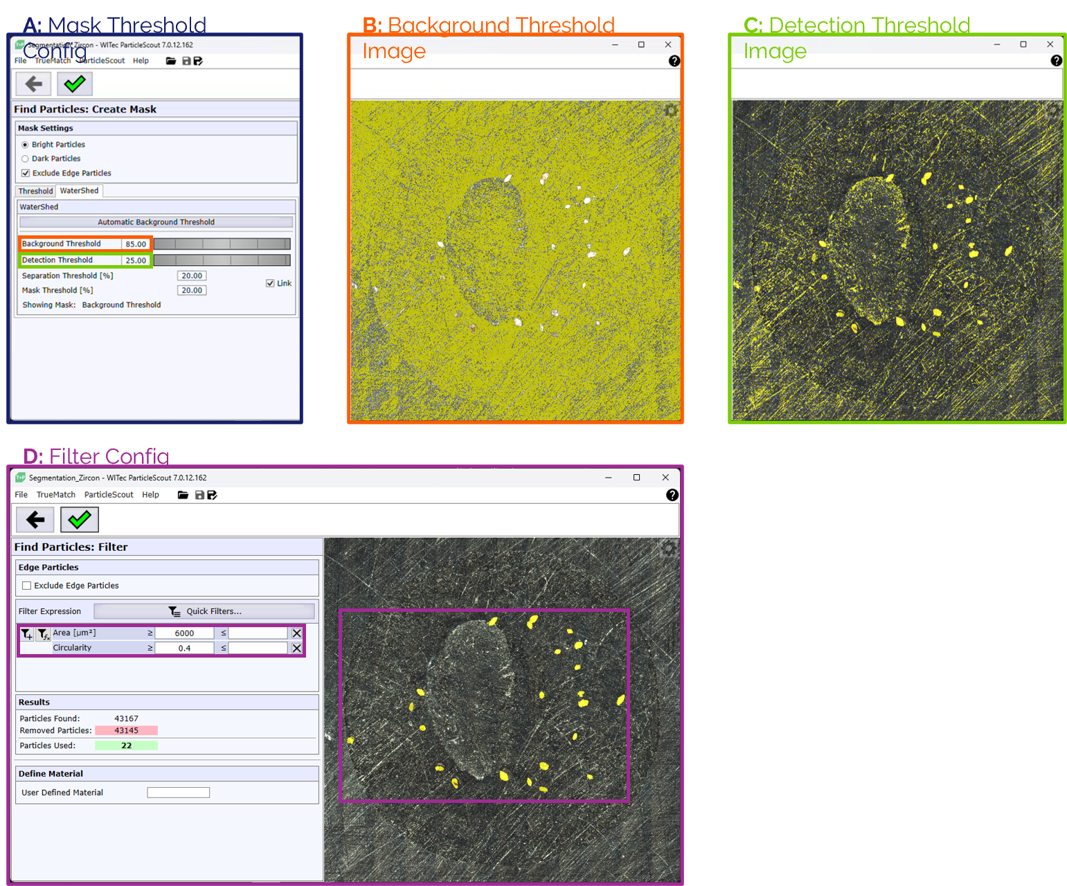 ParticleScout segmentation of zircon grains