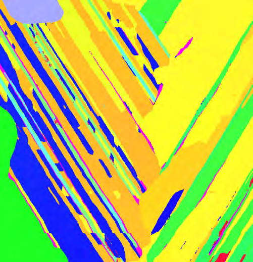 Analysis of γ-TiAl before and after pseudo-symmetric processing. The 'before' shows a speckling effect which is typical when using traditional approaches, and is completely removed by pseudo-symmetric processing.