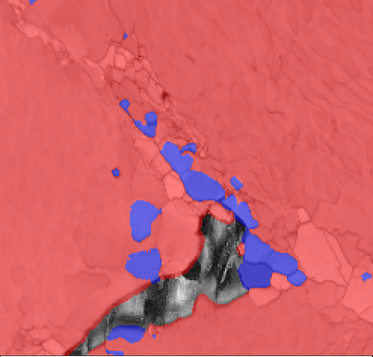 Fig. 4b. Phase Map: red = γ/γ', Blue = M23C6