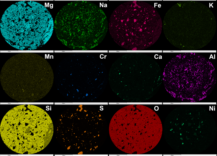 Fig 9. EDS quantitative results from olivine and orthopyroxene