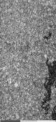 Orientation contrast image of an ECAP Aluminium alloy showing grain structure over a 30μm field of view