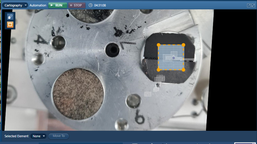Figure 3: BEX high resolution custom save of an unexpected contaminant powder grain in an anode sample