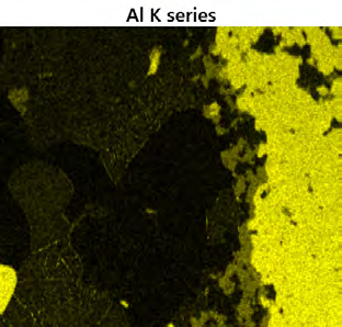 a) Layered image with overlaid X-ray maps; b) AutoPhaseMap composite image; c) Phase details table showing phases and area fractions