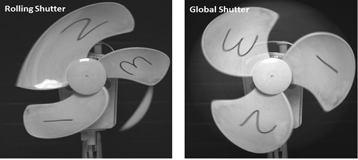 Image of a moving fan captured with rolling and global shutter modes