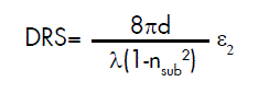 This formalism can be simplified in the limiting case of film thicknesses far below the wavelength and transparent substrates, and e2 can be directly calculated from the DRS signal by evaluating this equation