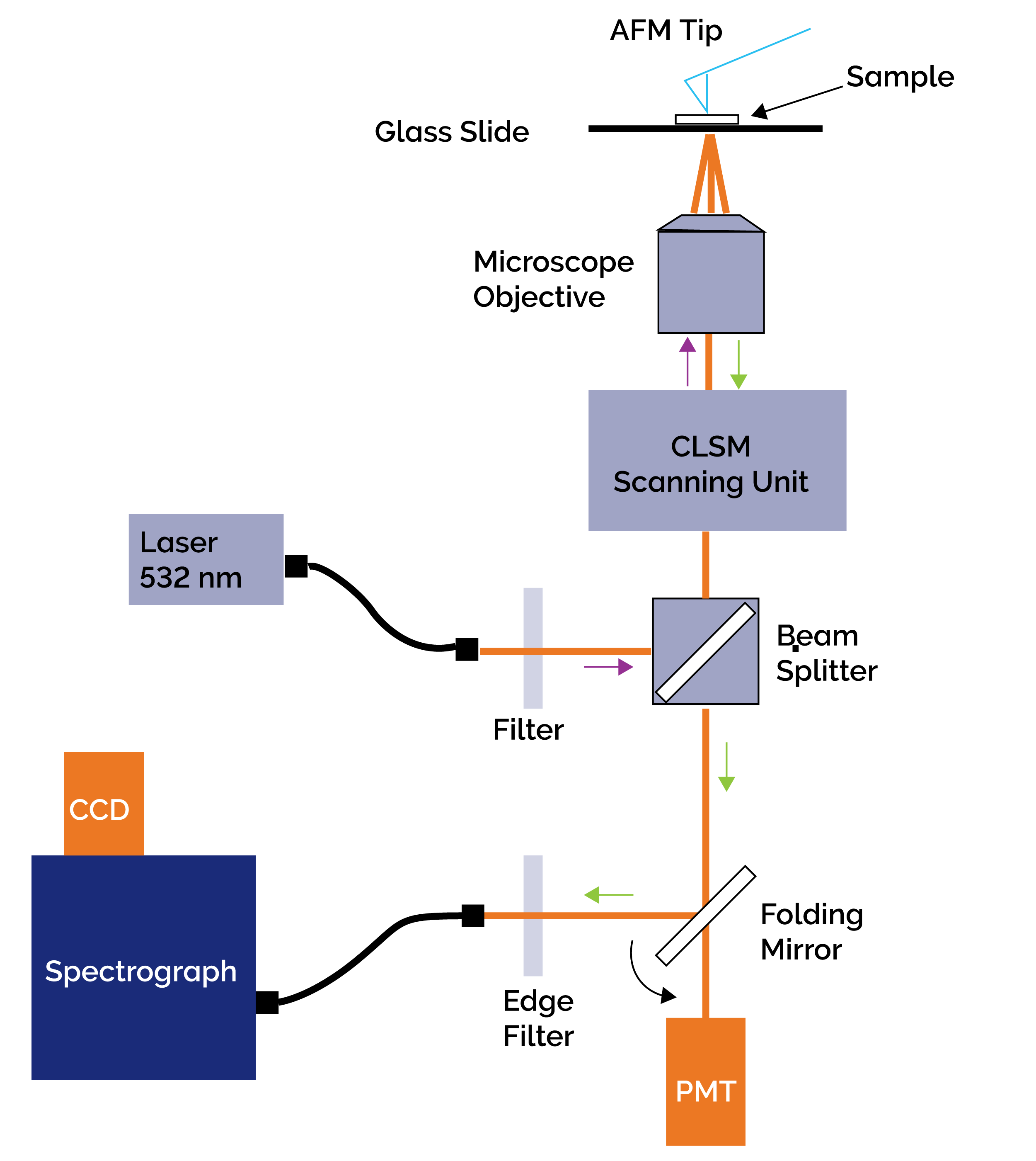 Figure 1: Schematic of the set-up used by Schmid and co-workers for acquisition of TERS spectra.