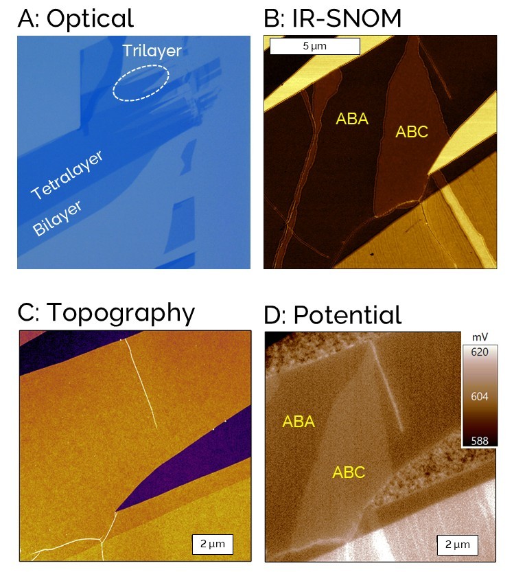 Optical image of a graphene flake on a silicon oxide substrate.