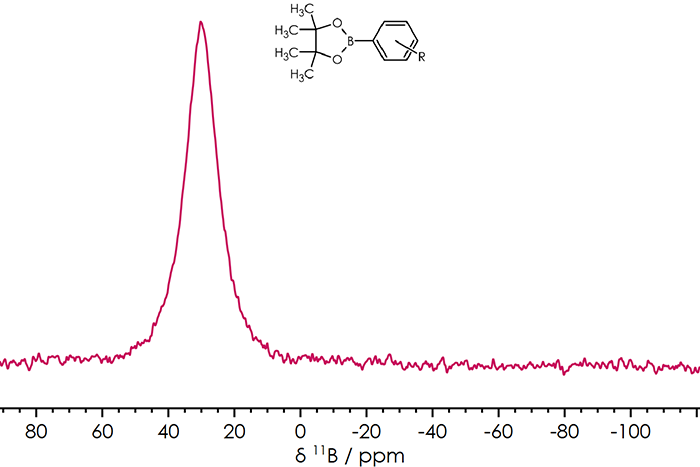 11B{1H} NMR spectrum of phenylboronic acid pinacol ester on an X-Pulse 60